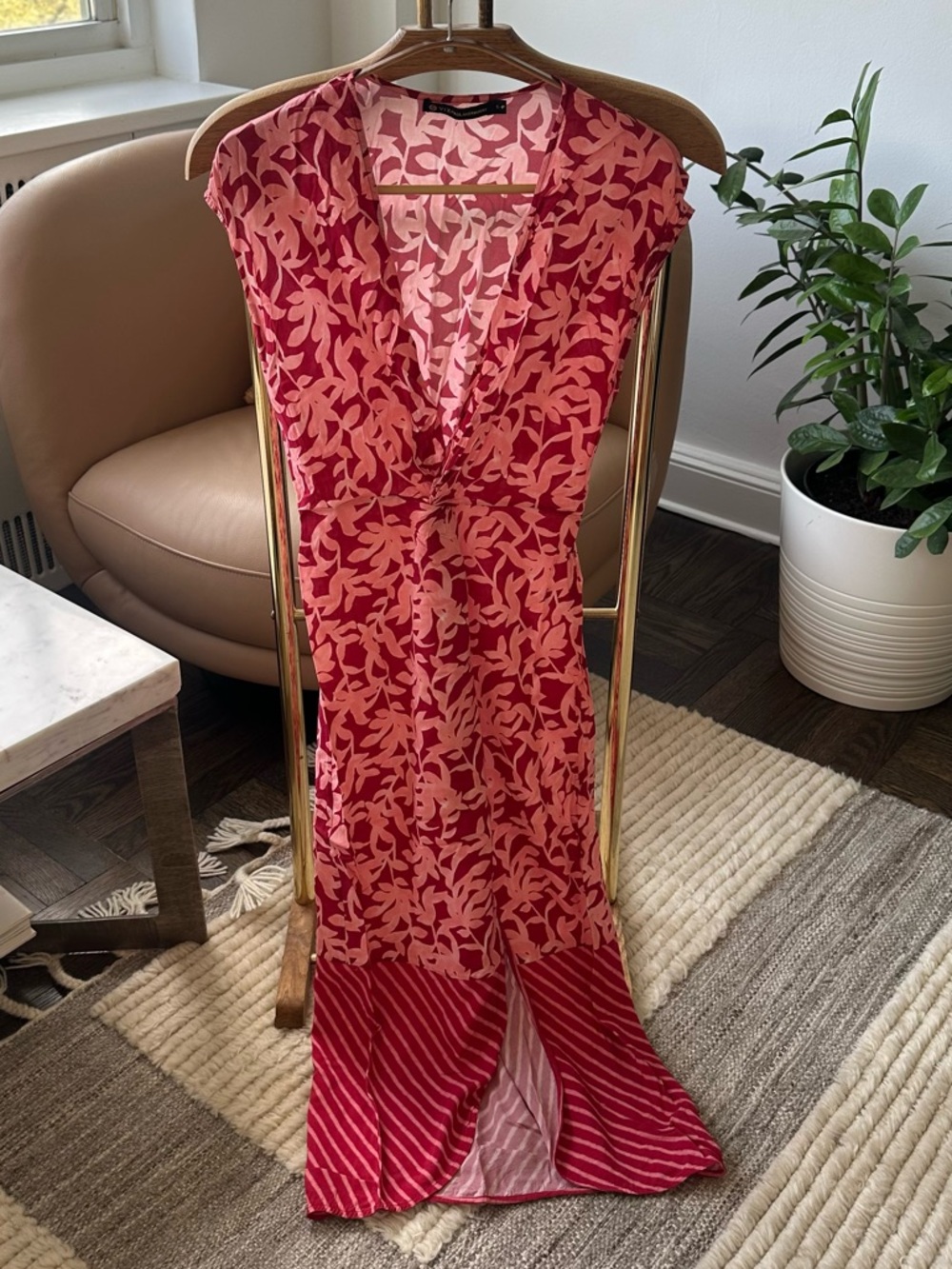 Pink & Red V-Neck Midi Dress / coverup